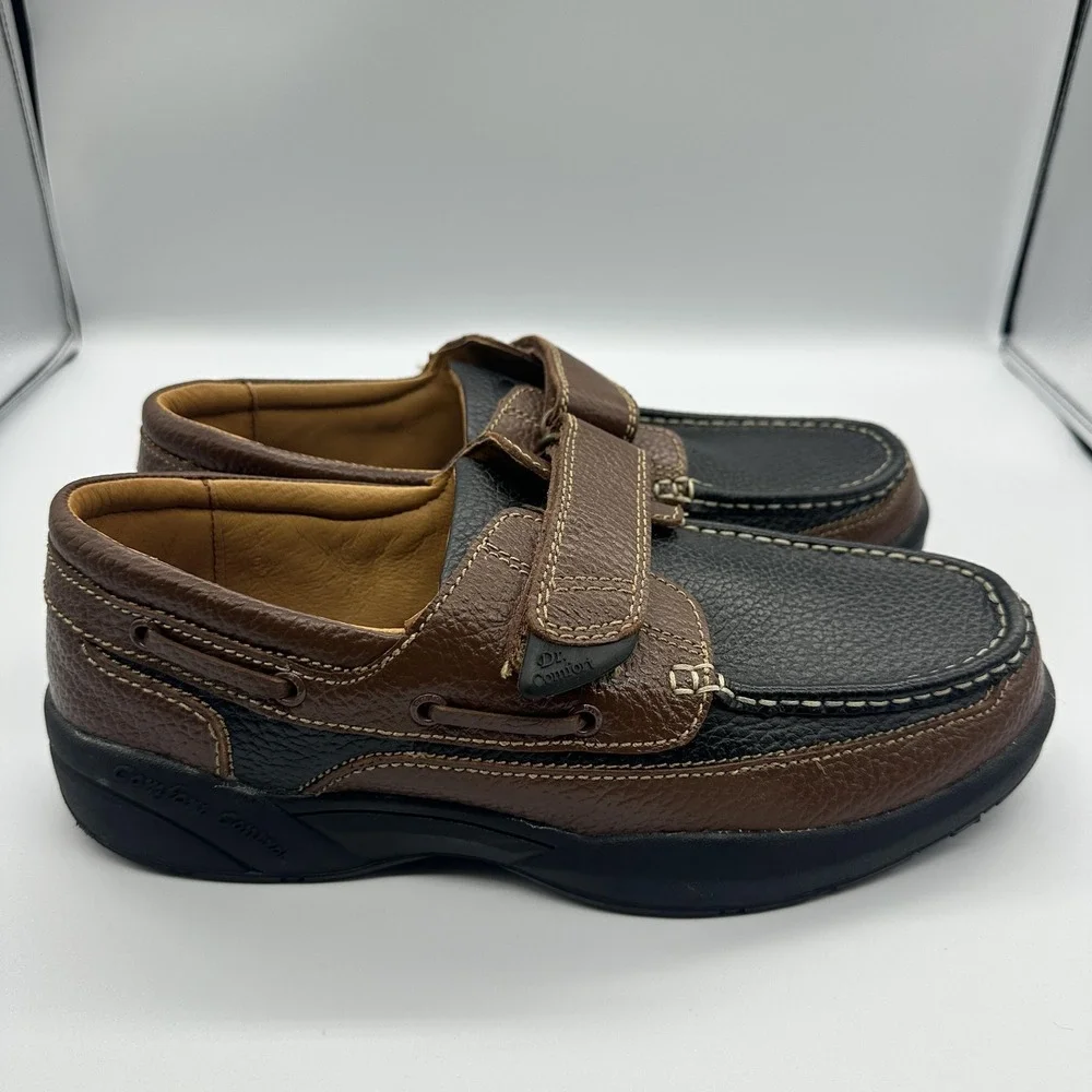 Dr Comfort Shoes Mens Size 11 W Brown Leather Boat Hook & Loop Orthopedic